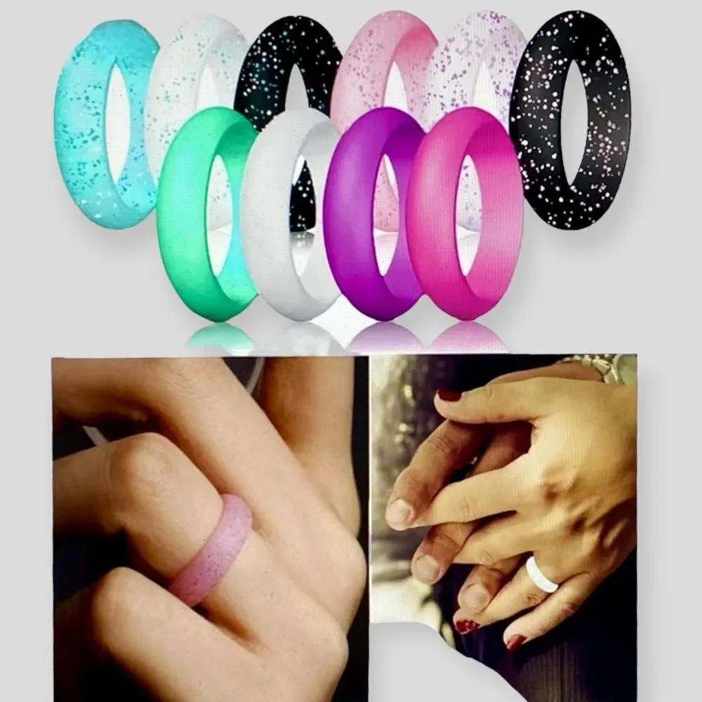 Glitter Colorful Stackable Silicone Ring Set 10PCS - NEW
